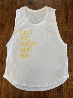 Fabletics Women’s White Graphic Muscle Tank Top - Size Small